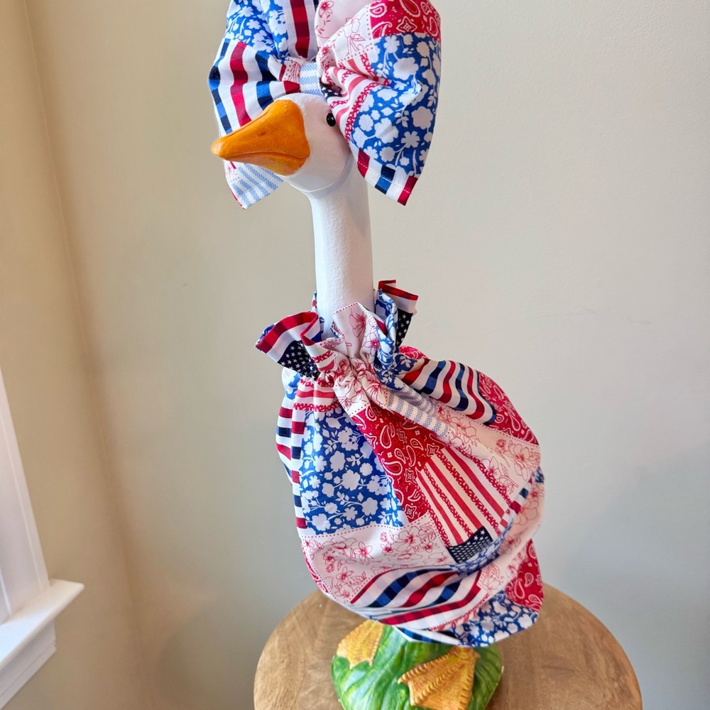 Patriotic Red White & Blue Fabric porch goose outfit